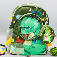 Dinosaur Themed Kids School Bag With Pouch