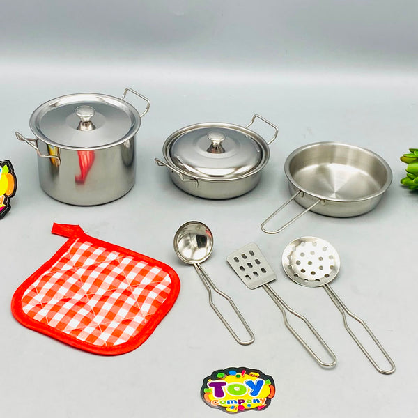 9Pcs Kids Stainless Steel Kitchen Cookware Play Set