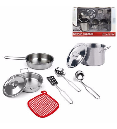 9Pcs Kids Stainless Steel Kitchen Cookware Play Set