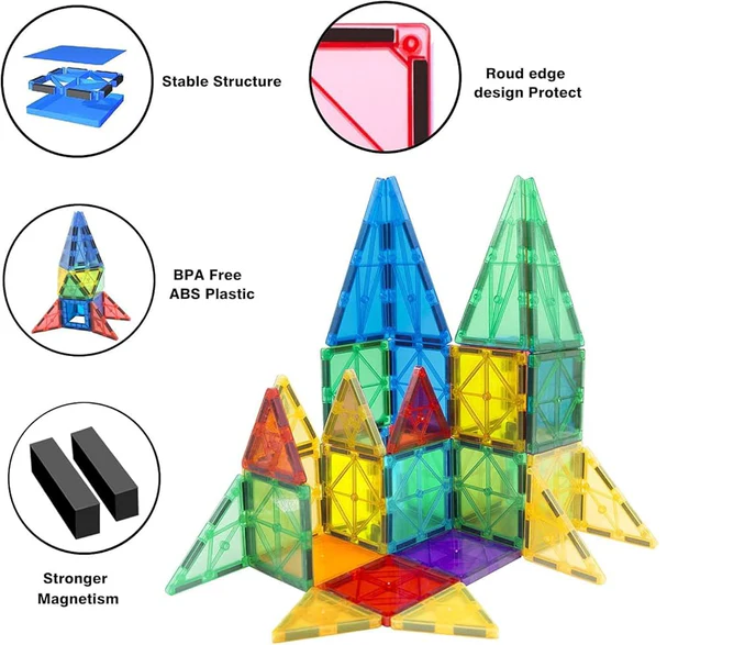 30Pcs Magnetic Tiles Building Blocks 