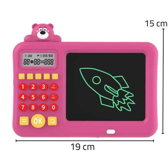 Rechargeable 2in1 Kids LCD Tablet With Calculator - Pink