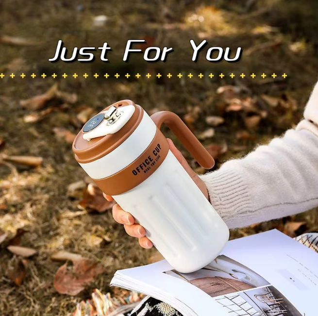 650ml Stainless Steel Temperature Display Coffee Cup - Brown