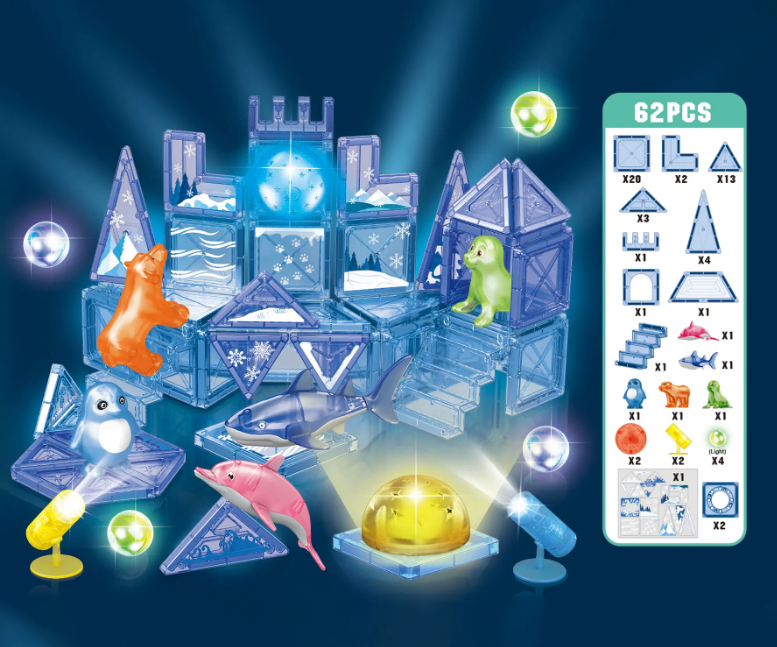 62Pcs DIY Magnetic Marine Animal Tiles Building Blocks