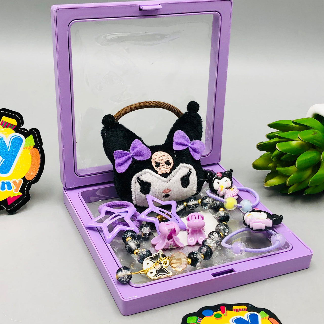 10Pcs Girls Kuromi Themed Hair Accessories Set - Black