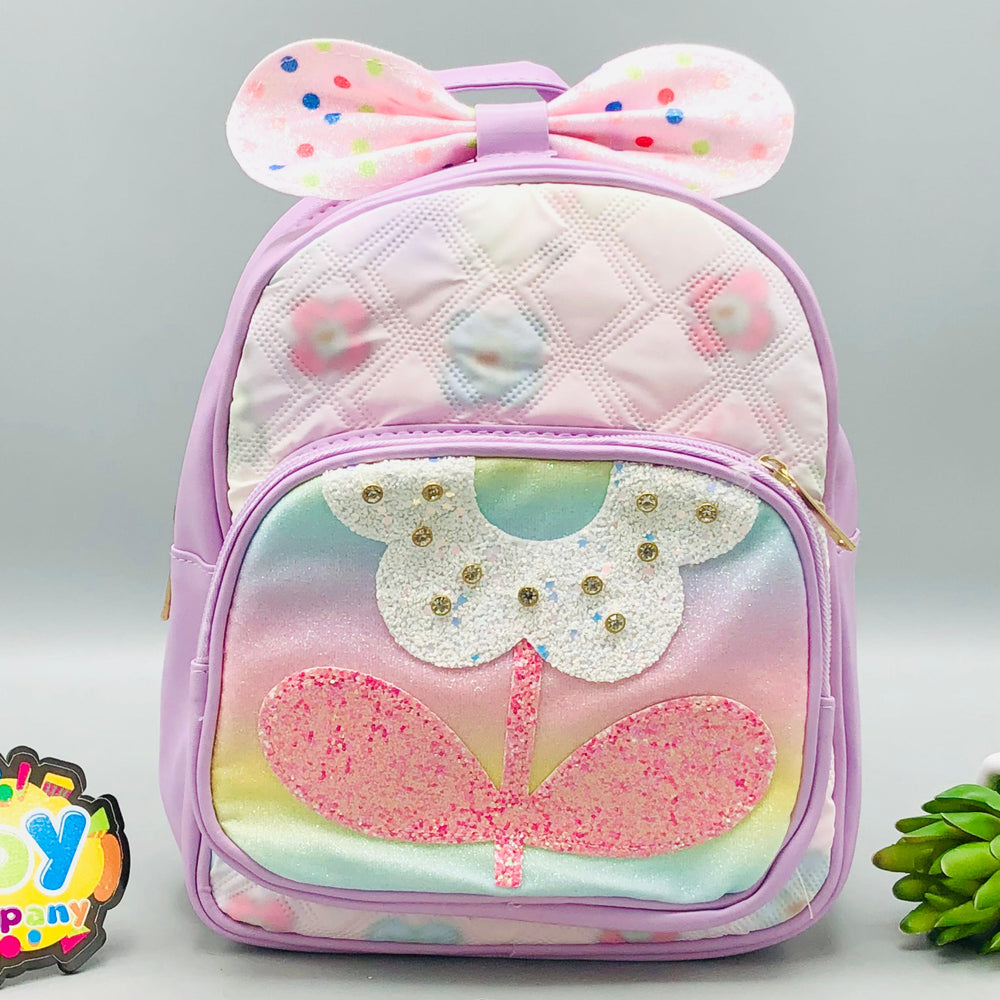 9* Inches Girls Fancy Flower Backpack - Purple