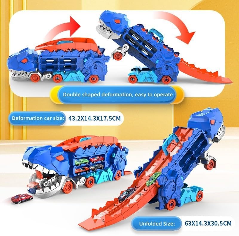 2in1 Foldable Dinosaur Truck With 2Pcs Cars
