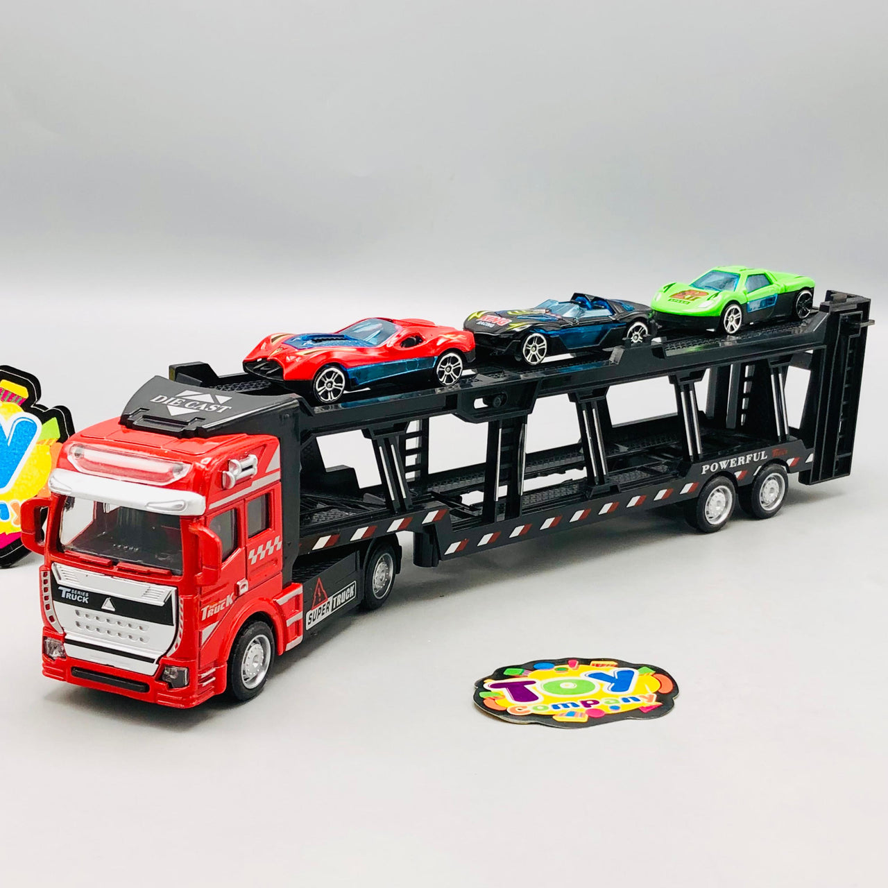 Diecast Car Carrier Truck With Trailer - 3Pcs Cars