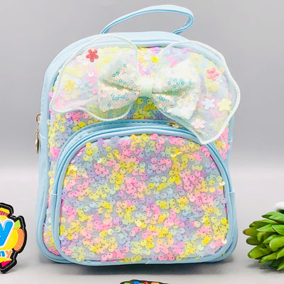 7.5* Inches Girls Fancy Bow Backpack - Blue