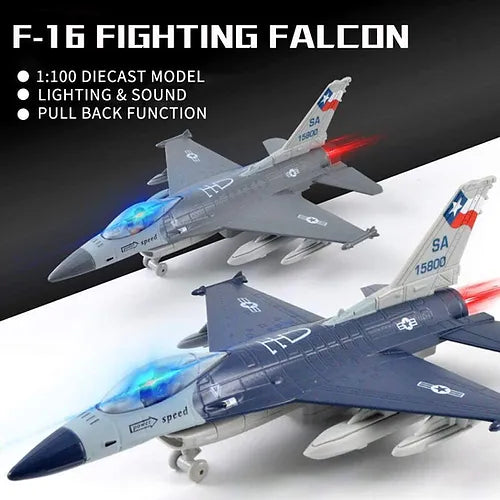 Diecast F-16 Pullback Airplane Model With Light & Sound