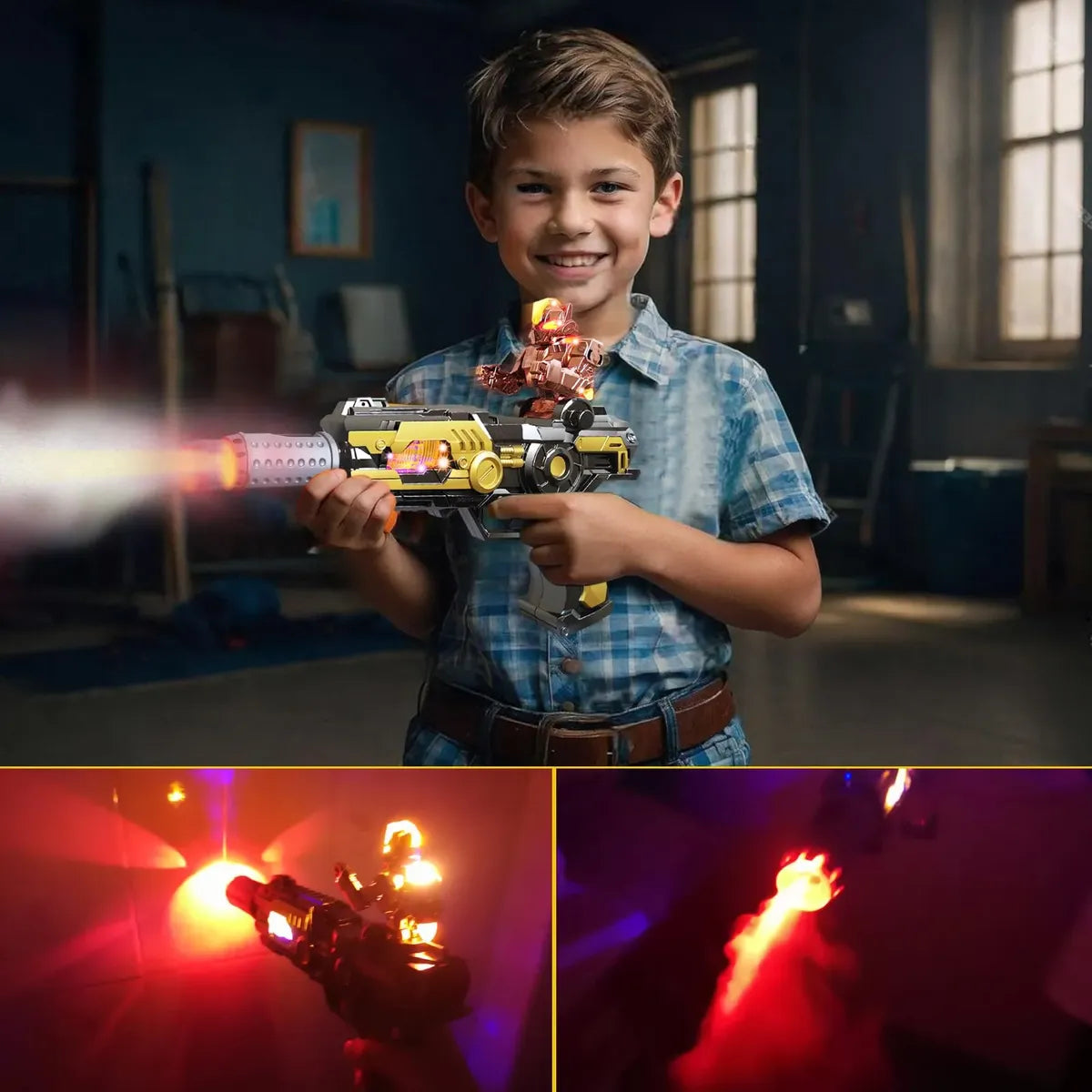 Kids Action Figure Spray Gun With Light & Music