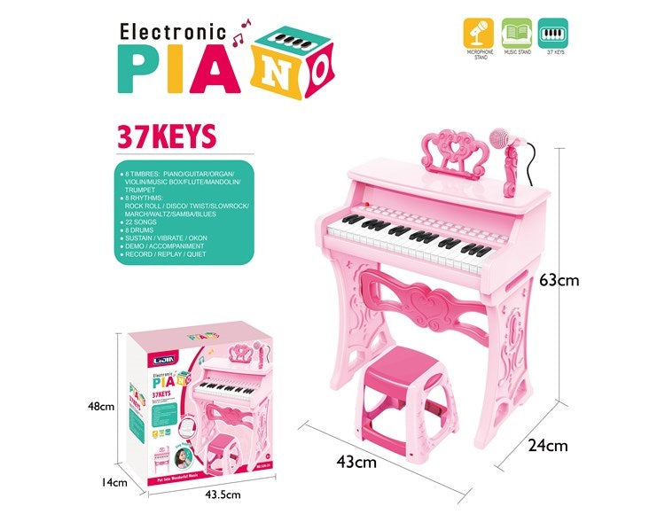 37 Keys Electronic Keyboard Piano With Microphone & Stool