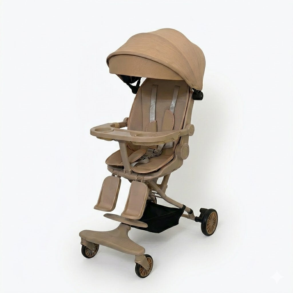 Premium Foldable Baby Luxury Stroller - Classic Khaki