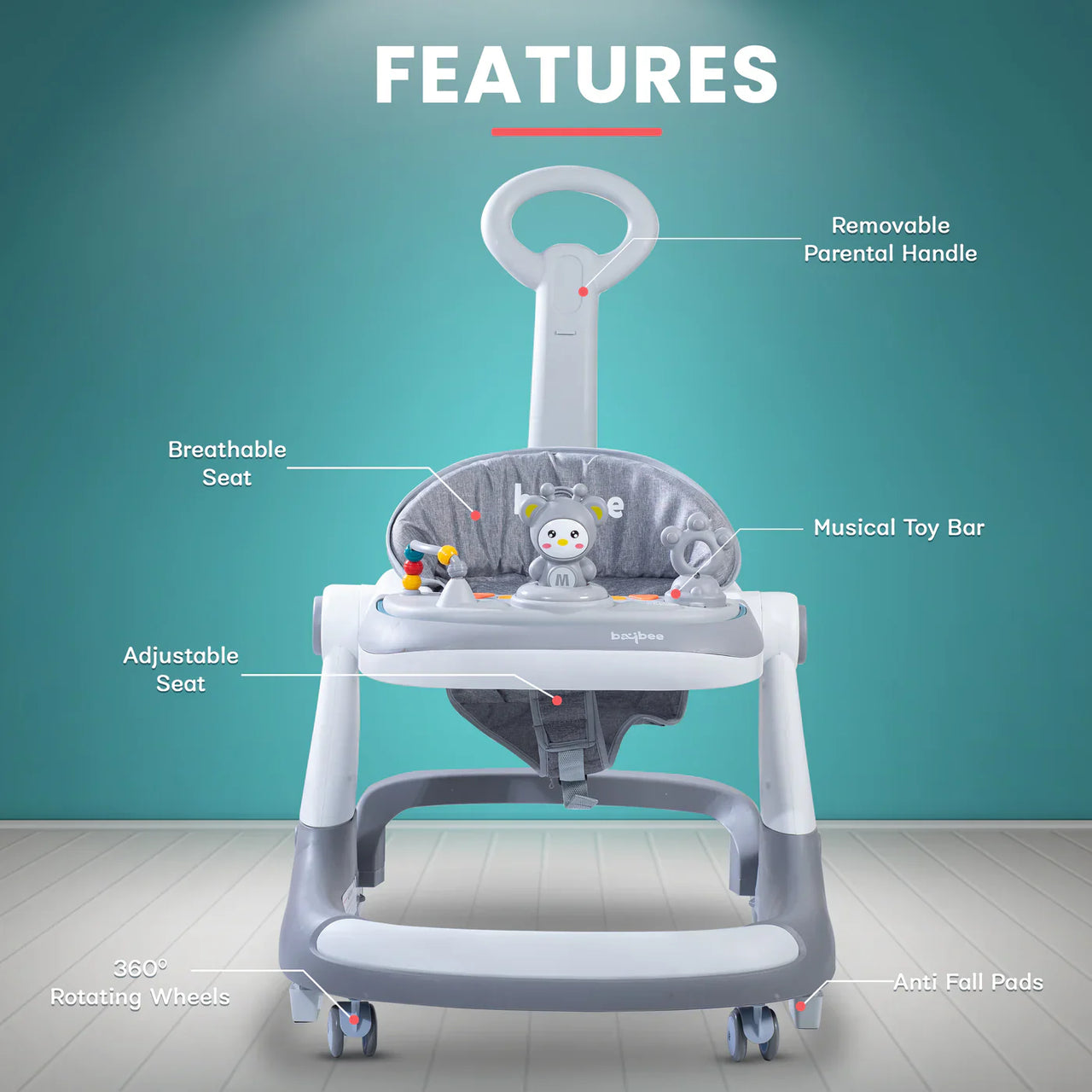 Multi-functional 3in1 Baby Monkey Musical Walker - Gray