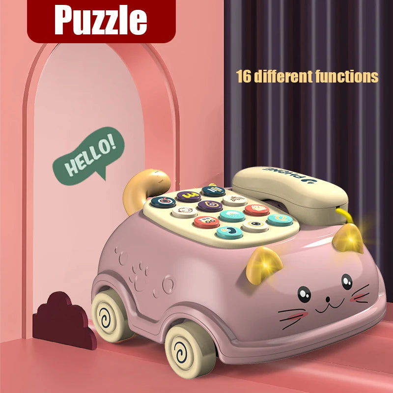Cat Design Pull Along Musical Telephone Car For Kids
