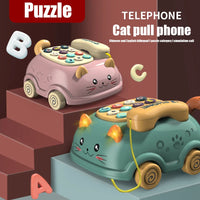Cat Design Pull Along Musical Telephone Car For Kids