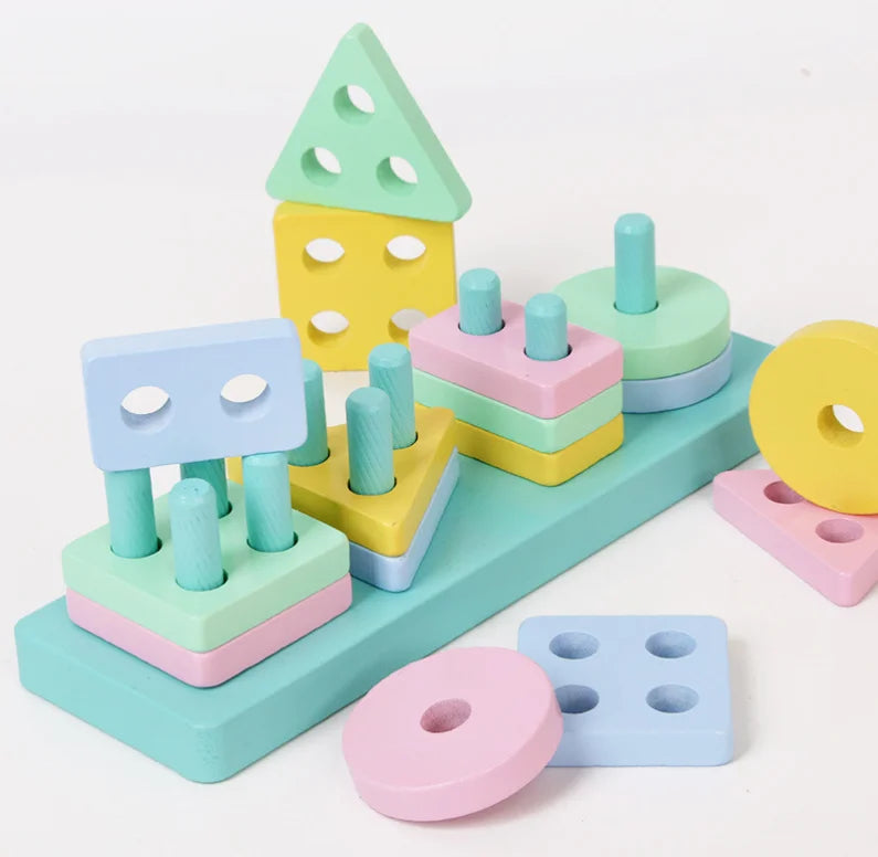 Wooden Geometry Shapes - 4 Columns Set