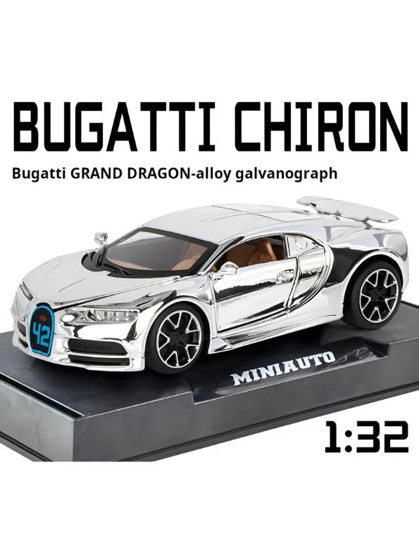 1:32 Diecast Bugatti Chiron With Acrylic Display Box - Glossy Silver