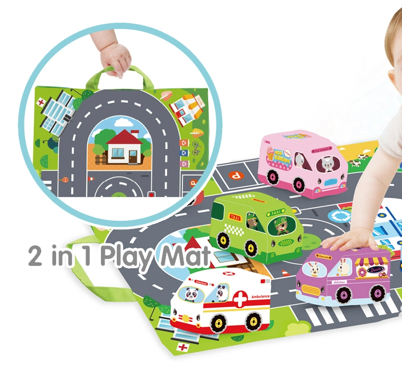Washable Soft Vehicles Toy Set with Activity Mat