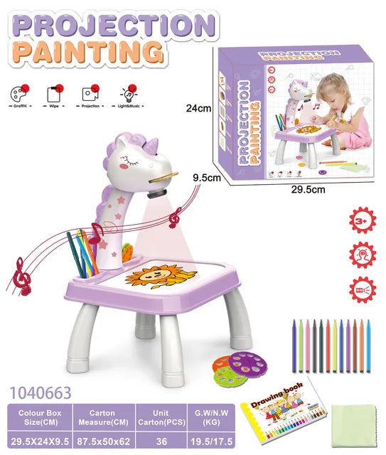 Kids Unicorn LED Projection Painting Table