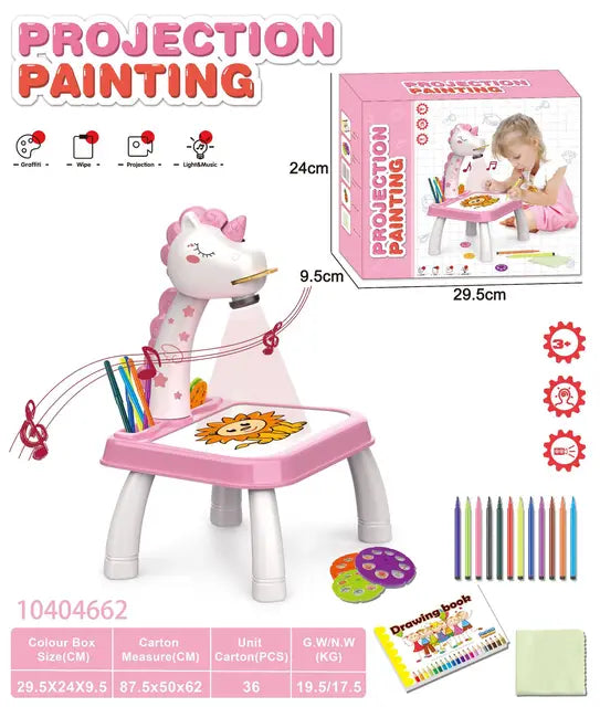 Kids Unicorn LED Projection Painting Table