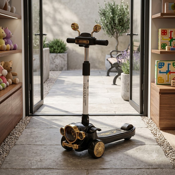 Classical Car Design Kids Scooter With Light & Music - Black
