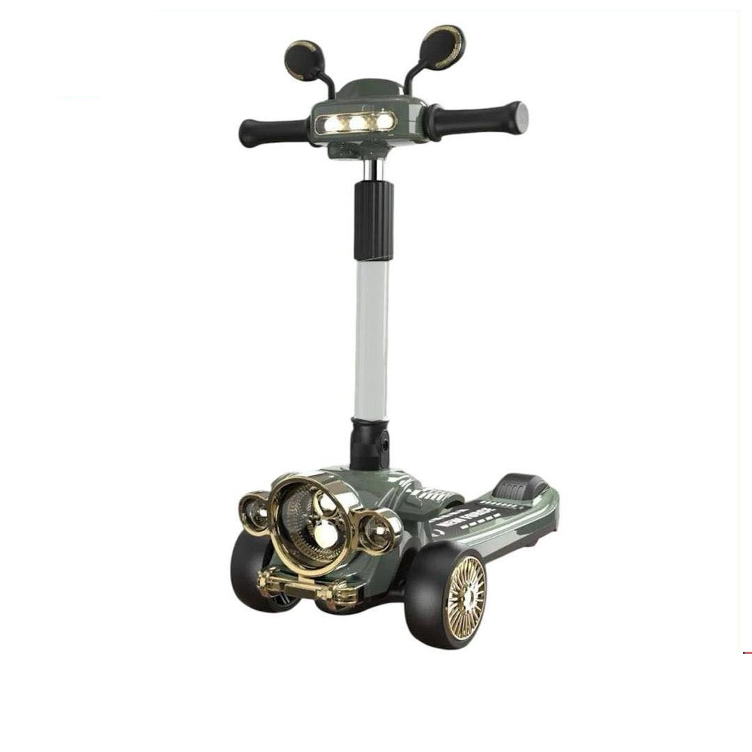 Classical Car Design Kids Scooter With Light & Music - Green