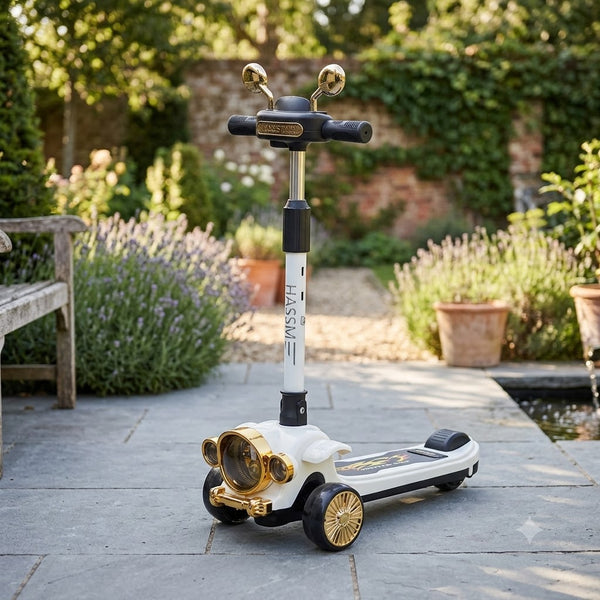 Classical Car Design Kids Scooter With Light & Music - White