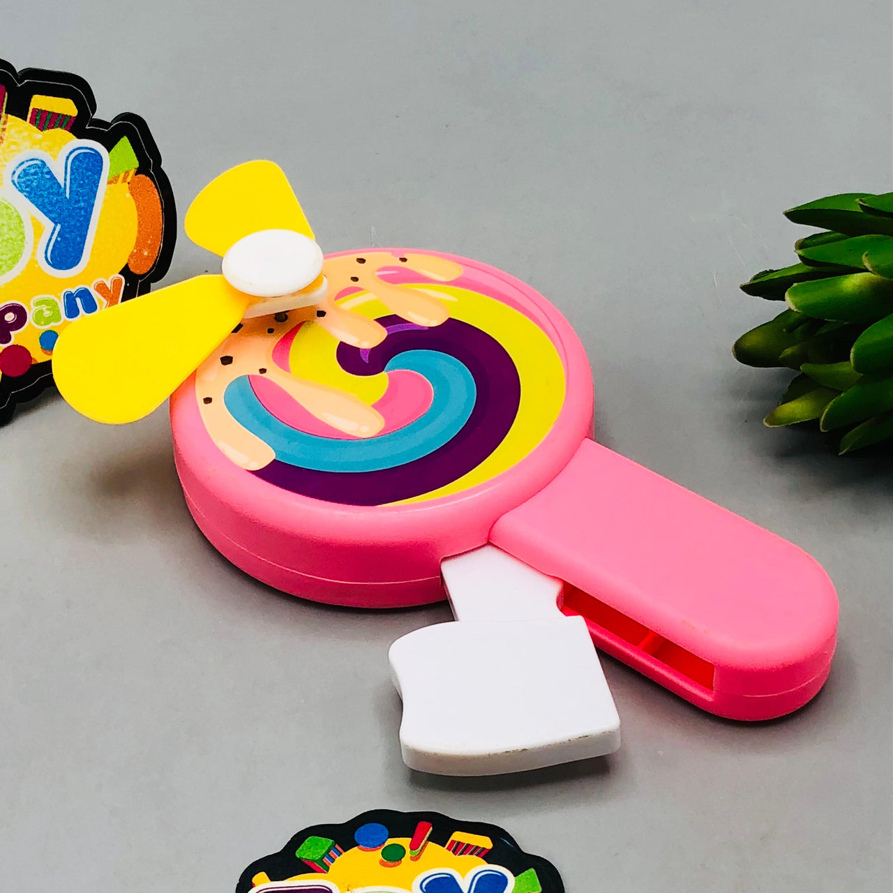 Kids Cute Mini Lollipop Hand Press Fan - 1Pc