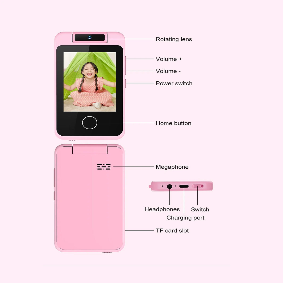 Kids Deer Rotatable Lens Digital Touch Phone