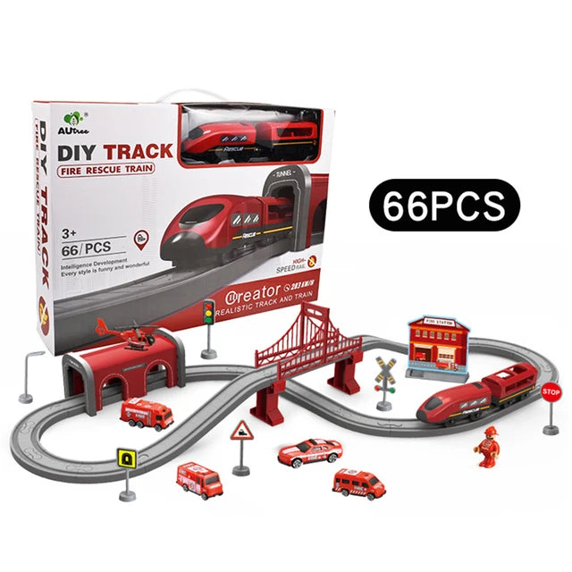 66Pcs  DIY Electric Fire Rescue Train Track Set