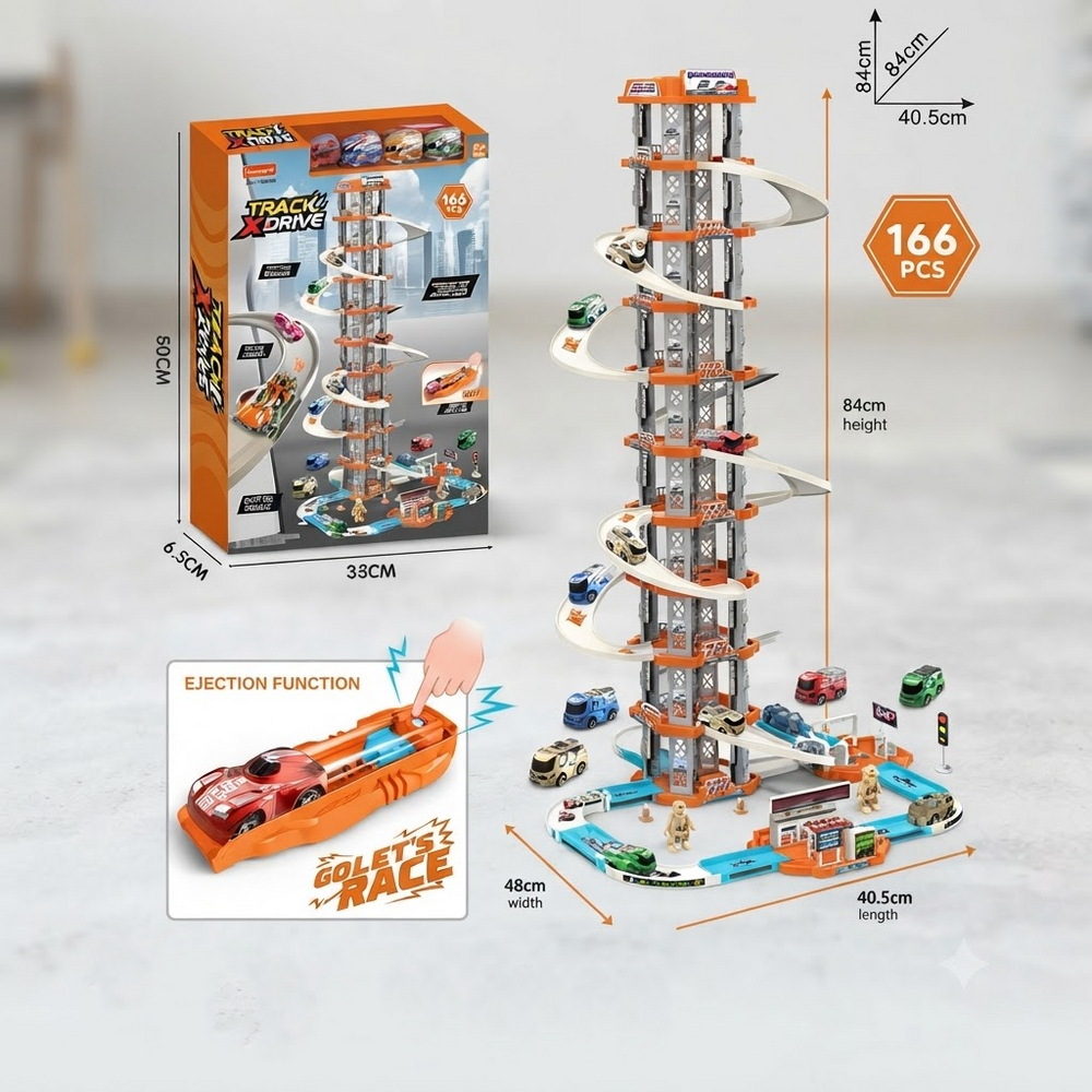 DIY 166Pcs Sliding Cars Ramp Track Set