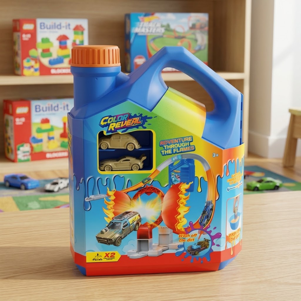 DIY Oil Drum Flexible Track With 2Pcs Color Reveal Cars