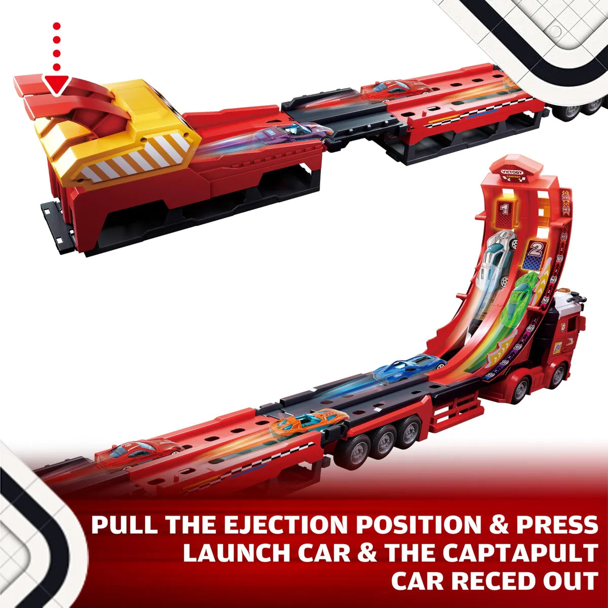 113cm Deformation Catapult Car Launching Truck - 4Pcs Alloy Cars