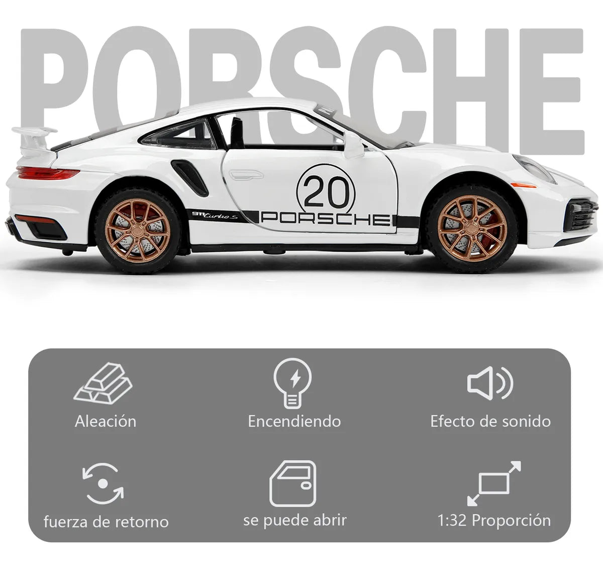 1:32 Diecast Porsche 911 Turbo S With Acrylic Display Box - White