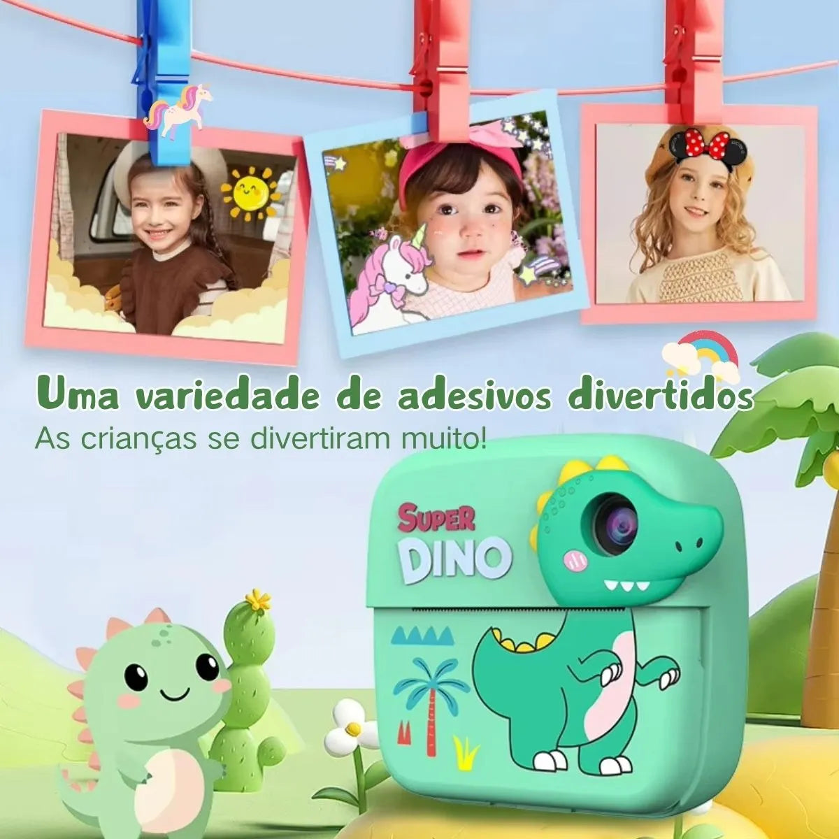 Kids Dual Camera Instant Digital Print Camera - Dinosaur