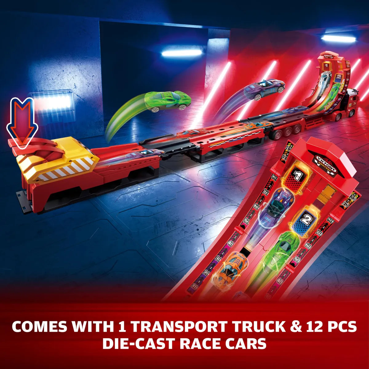 113cm Deformation Catapult Car Launching Truck - 4Pcs Alloy Cars