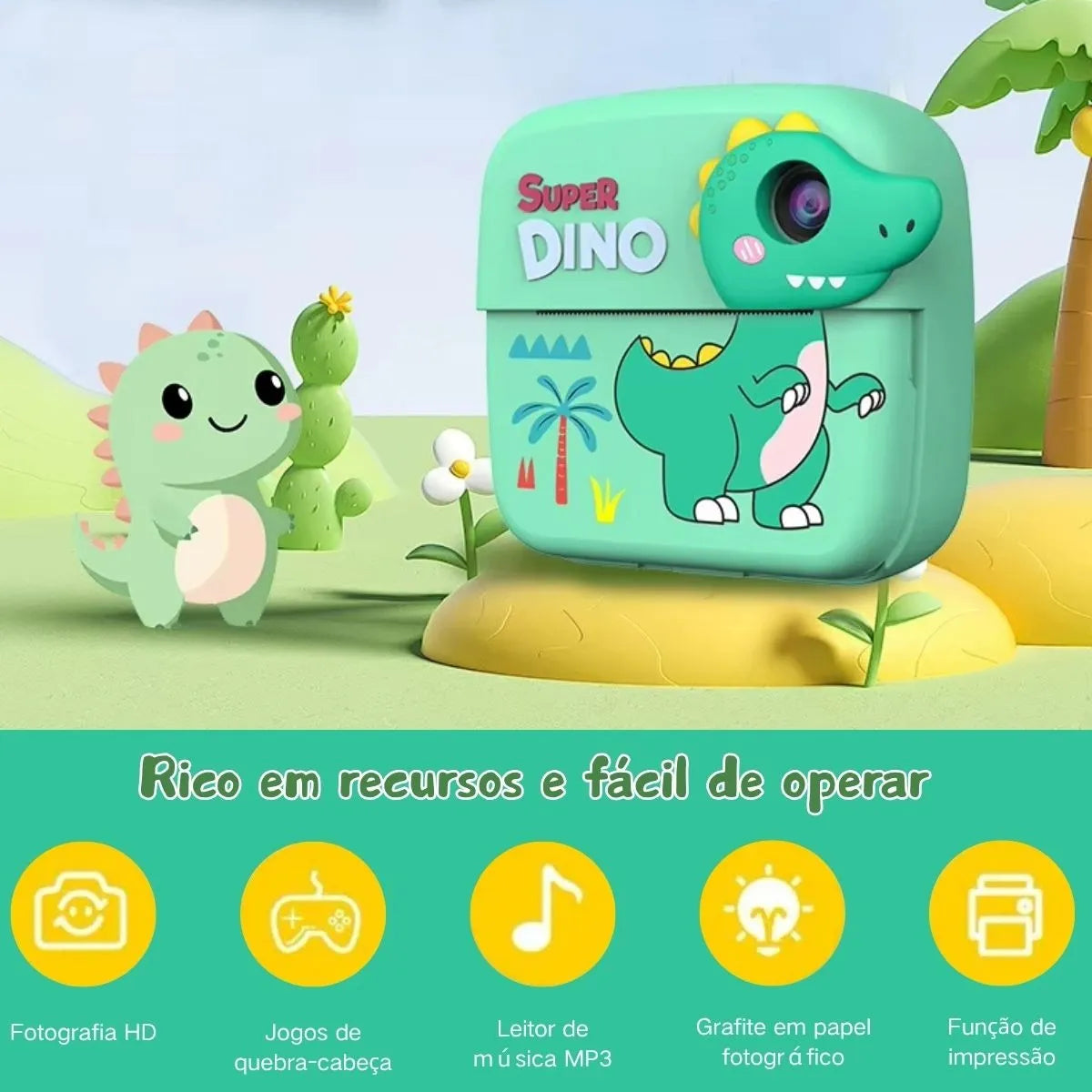 Kids Dual Camera Instant Digital Print Camera - Dinosaur