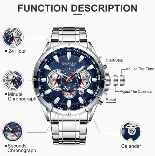 CURREN Tachy Meter Chronograph Stainless steel Watch - Copy