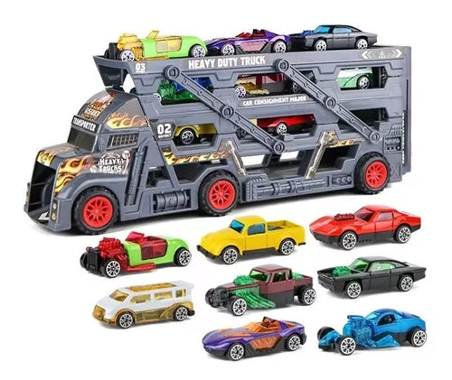 Foldable Car Launcher Transporter With 8Pcs Alloy Cars