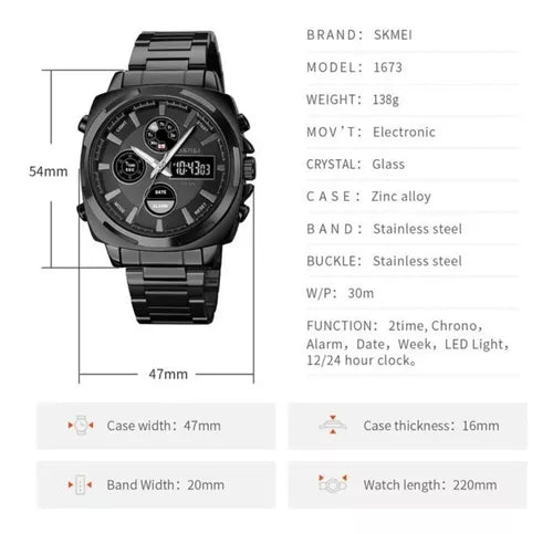 SKMEI Dual Time Quartz Stainless Steel Watch - Copy