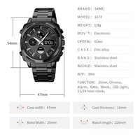SKMEI Dual Time Quartz Stainless Steel Watch - Copy