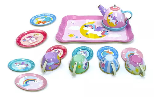 14Pcs Unicorn Themed Kids Metal Tea Set