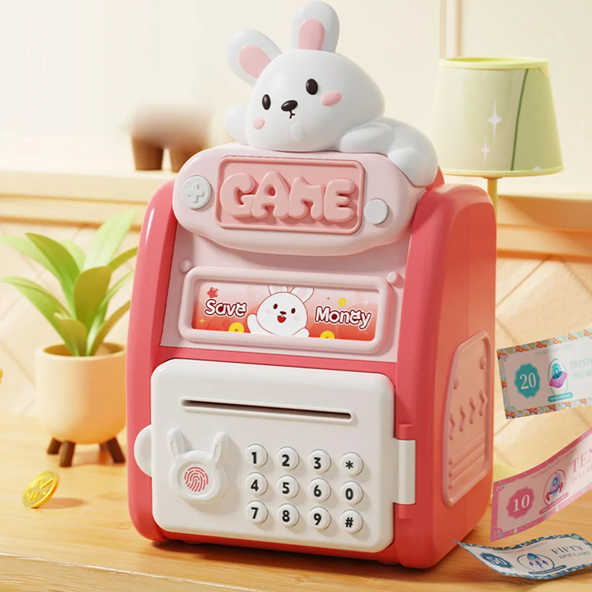 Kids Rabbit Fingerprint & Password Unlock ATM Machine