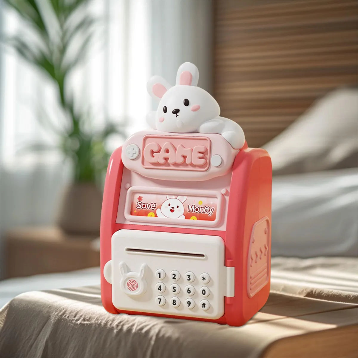 Kids Rabbit Fingerprint & Password Unlock ATM Machine