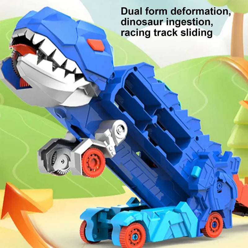 2in1 Foldable Dinosaur Transport Truck With 2Pcs Alloy Cars