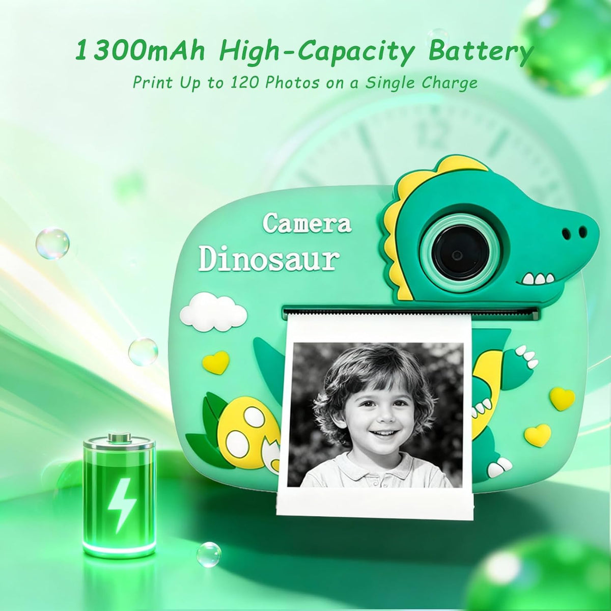 Kids Dinosaur Digital Instant Print Camera With Silicon Case