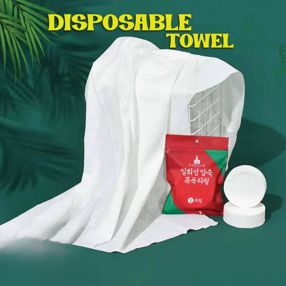 Disposable Cotton Compressed Bath Towel - Pack of 5
