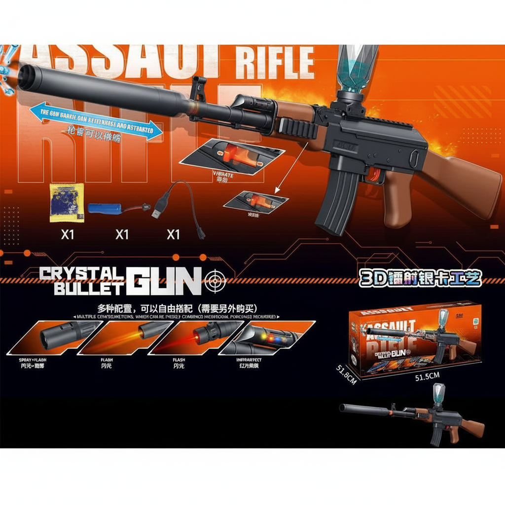 Electric AK-47 Gel Blaster Gun With Smoke Muffler