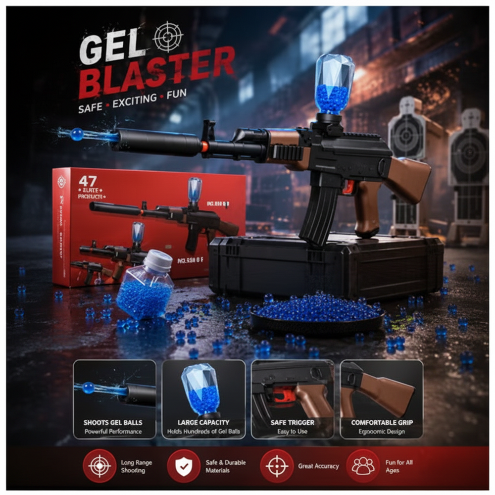 Electric AK-47 Gel Blaster Gun With Smoke Muffler