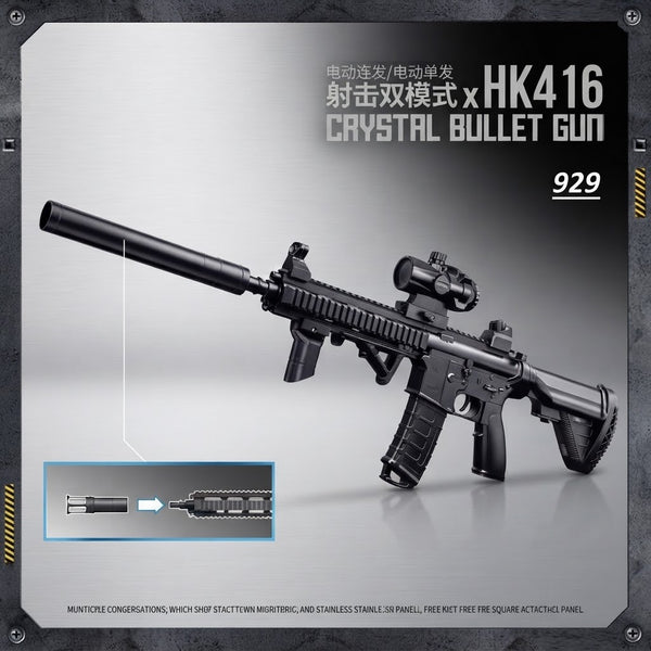 Electric HK416 Gel Blaster Gun With Smoke Muffler - Black